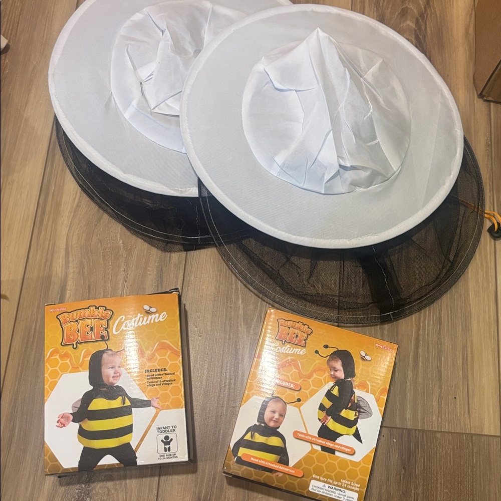 2 Bee Keeper Hats Costume Set with 2 Bee Costumes